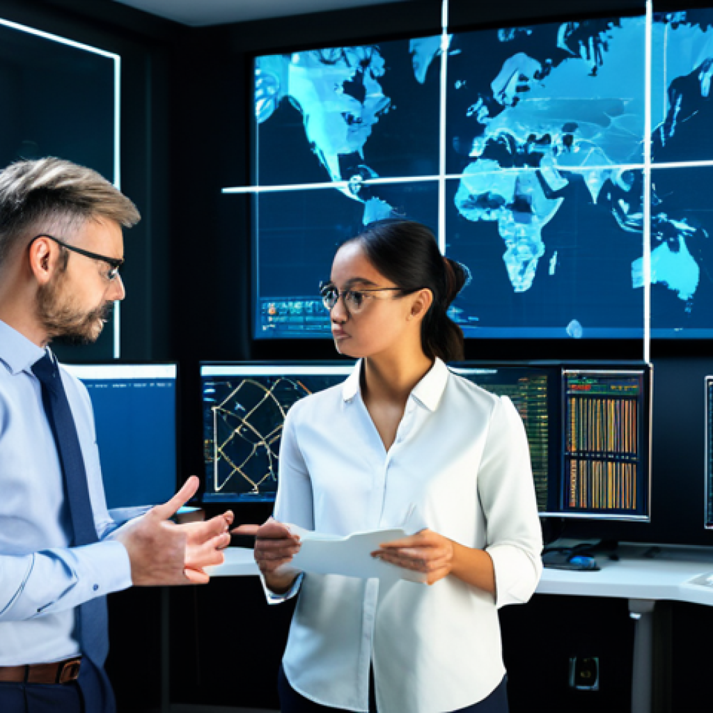 A professional, diverse team of male and female logistics managers, fully clothed in modern business attire, intently collaborating in a high-tech control room. Large, translucent screens in the background display complex real-time data visualizations: global shipping routes, supply chain analytics, and abstract AI algorithms, symbolizing global disruptions and smart solutions. The atmosphere is focused and forward-thinking, emphasizing strategic problem-solving and resilience. Perfect anatomy, correct proportions, natural poses. Professional photography, sharp focus, high detail, volumetric lighting, safe for work, appropriate content, fully clothed, professional.