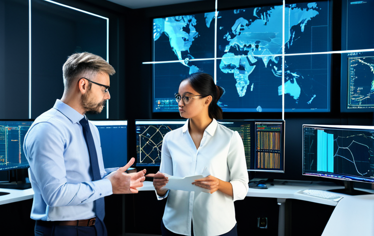 A professional, diverse team of male and female logistics managers, fully clothed in modern business attire, intently collaborating in a high-tech control room. Large, translucent screens in the background display complex real-time data visualizations: global shipping routes, supply chain analytics, and abstract AI algorithms, symbolizing global disruptions and smart solutions. The atmosphere is focused and forward-thinking, emphasizing strategic problem-solving and resilience. Perfect anatomy, correct proportions, natural poses. Professional photography, sharp focus, high detail, volumetric lighting, safe for work, appropriate content, fully clothed, professional.
