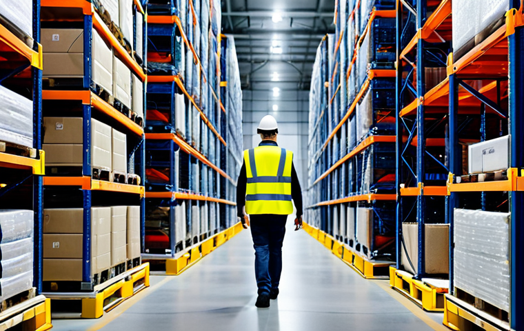 **

"A modern, automated warehouse interior in Poland. Robots efficiently move pallets under the supervision of a worker wearing a safety vest. Shelves are stacked high with neatly organized goods. Soft, diffused lighting. Focus on technology and organization. Safe for work, appropriate content, fully clothed, professional, perfect anatomy, natural proportions, high quality, digital art."

**