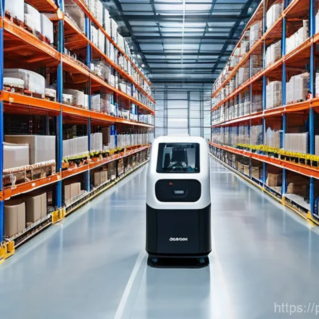 공급망관리와 물류 최적화 - **Prompt:** A futuristic, highly automated logistics warehouse in Poland. The scene features a clean...