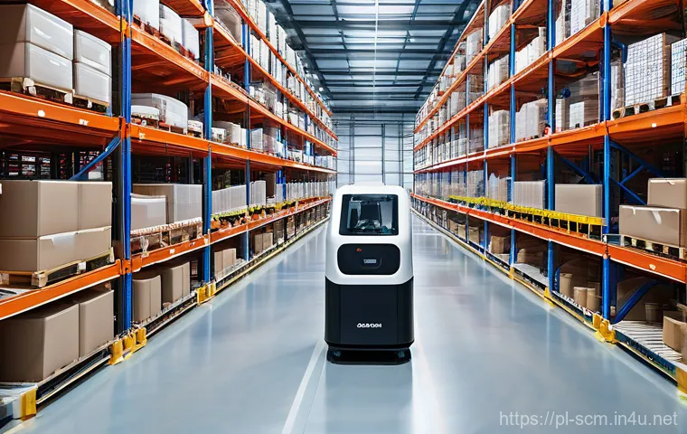공급망관리와 물류 최적화 - **Prompt:** A futuristic, highly automated logistics warehouse in Poland. The scene features a clean...