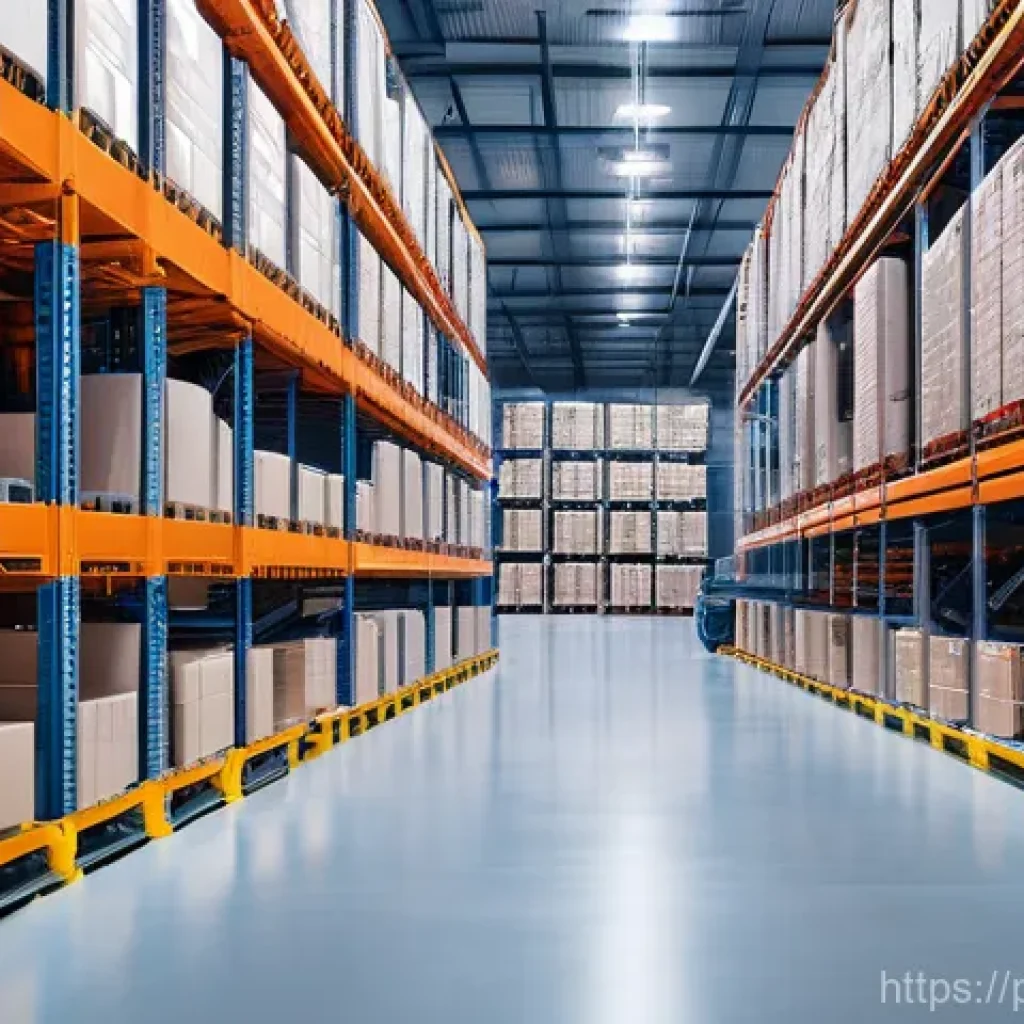 SCM 관련 업무 자동화 기술 - **Prompt:** A dynamic, ultra-modern logistics warehouse in Poland, brightly lit and highly organized...