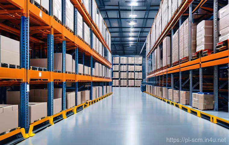 SCM 관련 업무 자동화 기술 - **Prompt:** A dynamic, ultra-modern logistics warehouse in Poland, brightly lit and highly organized...