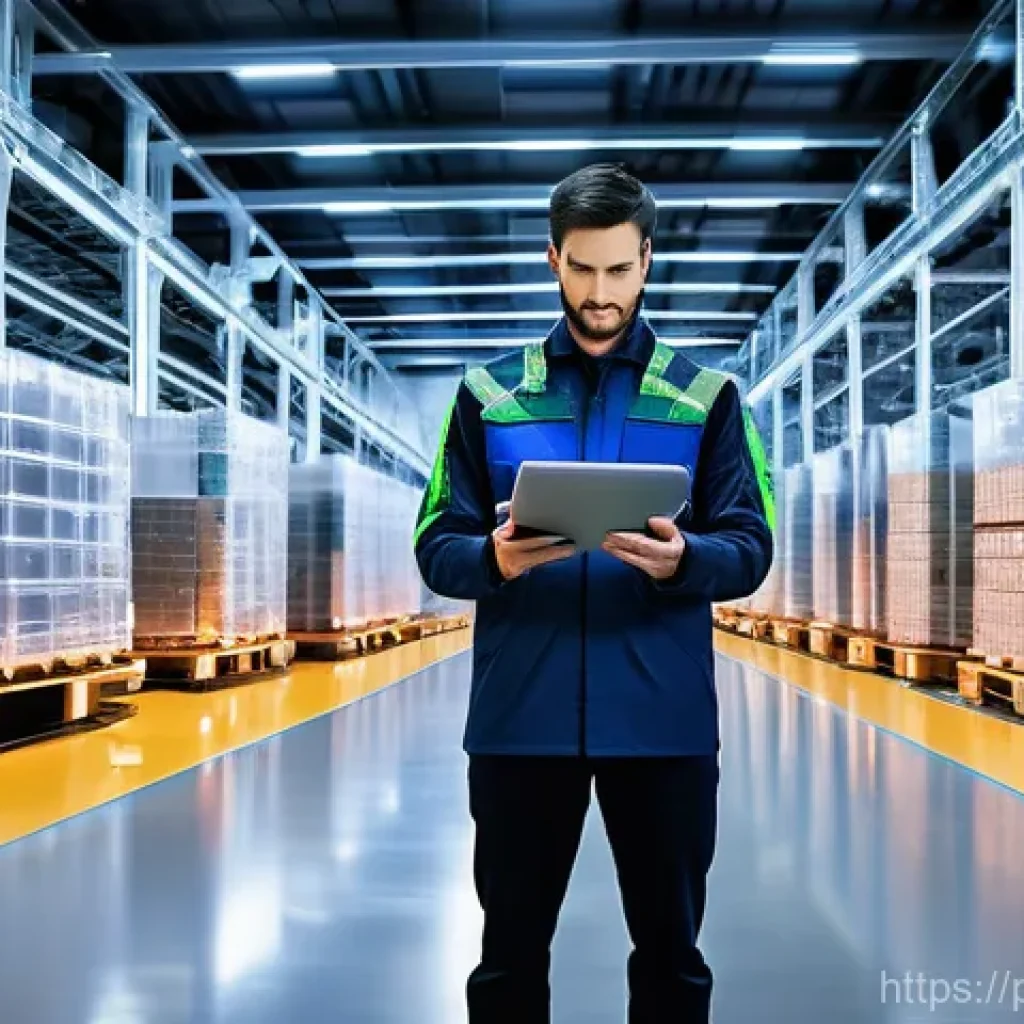 공급망관리와 다양한 산업의 협업 사례 - **Prompt:** "A brightly lit, futuristic logistics warehouse with high ceilings and advanced infrastr...