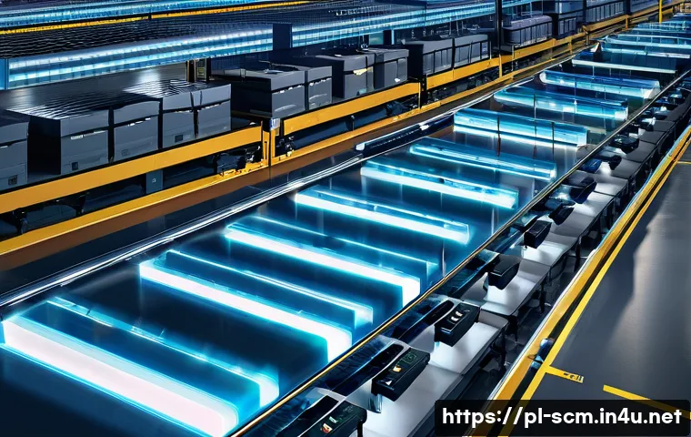 SCM와 학술 연구 사례 - **Prompt 1: The Intelligent Automated Warehouse of Tomorrow**
    "A wide-angle shot inside a large,...