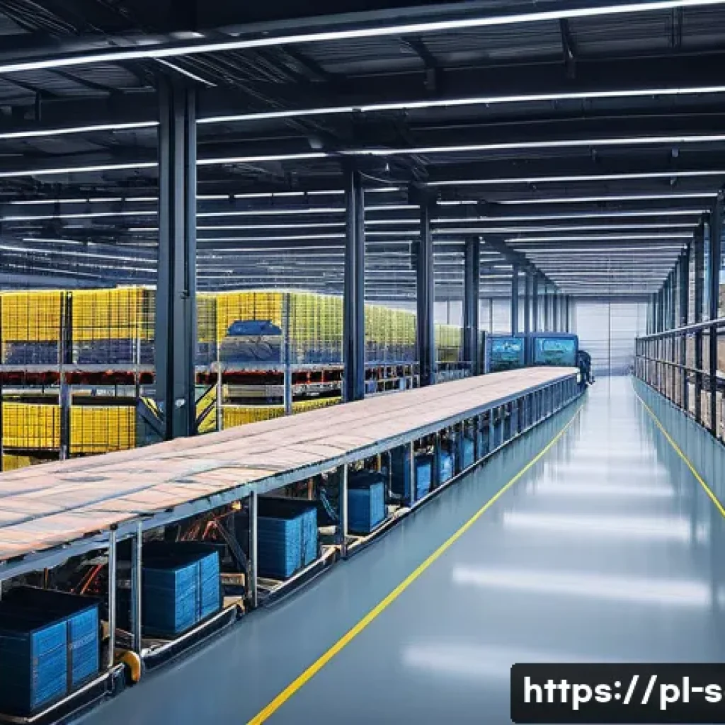 공급망관리와 디지털 전환 전략 - A vibrant, futuristic Polish logistics hub at dusk. The scene features a sleek, automated warehouse ...