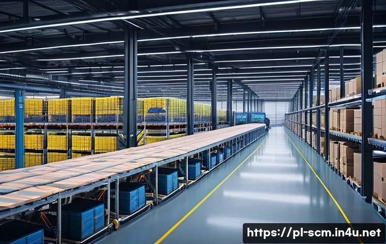 공급망관리와 디지털 전환 전략 - A vibrant, futuristic Polish logistics hub at dusk. The scene features a sleek, automated warehouse ...