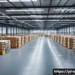 공급망관리에서의 최적 비용 분석 - A modern logistics warehouse interior in Poland with automated robots and conveyor belts efficiently...