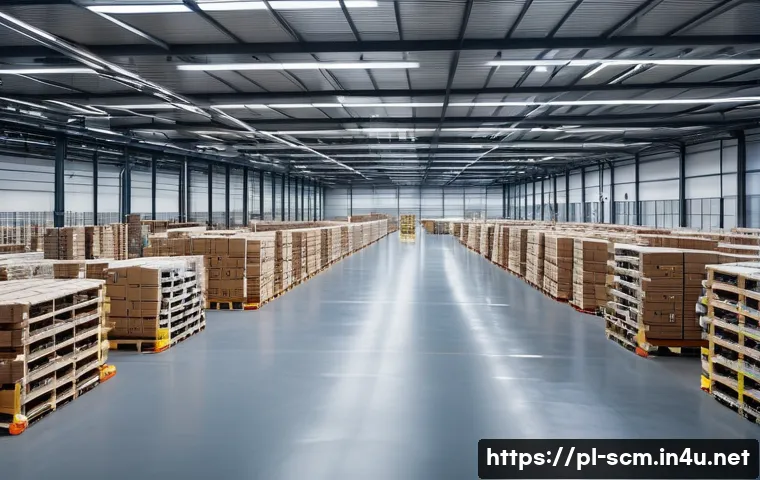 공급망관리에서의 최적 비용 분석 - A modern logistics warehouse interior in Poland with automated robots and conveyor belts efficiently...
