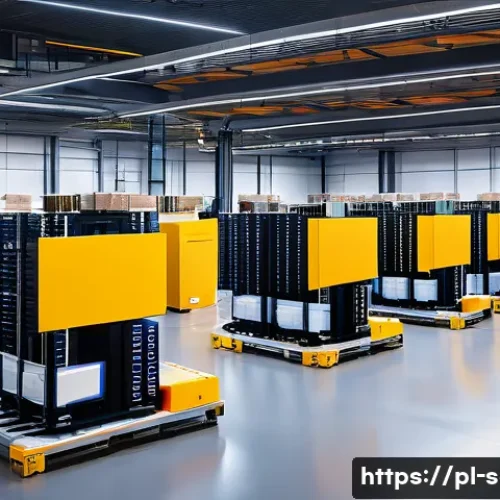 SCM 전문가로서의 직업 만족도 - A modern warehouse interior with advanced automation technology, featuring robots efficiently pickin...