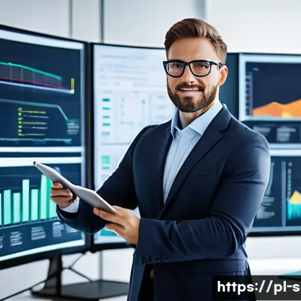 공급망관리 인터뷰 질문과 답변 - A modern supply chain manager in a bright, organized office environment, analyzing large digital das...