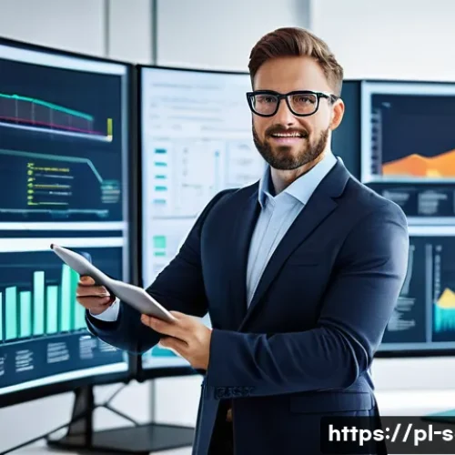 공급망관리 인터뷰 질문과 답변 - A modern supply chain manager in a bright, organized office environment, analyzing large digital das...