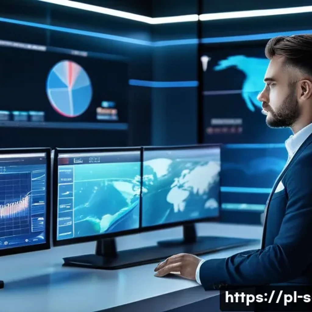 공급망관리에서의 민첩성 전략 - A modern logistics control room showcasing a large digital dashboard displaying real-time global sup...