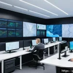 공급망관리와 외부 컨설팅 활용 - A modern logistics control room with a diverse team of professionals analyzing real-time supply chai...