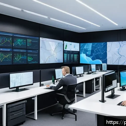 공급망관리와 외부 컨설팅 활용 - A modern logistics control room with a diverse team of professionals analyzing real-time supply chai...