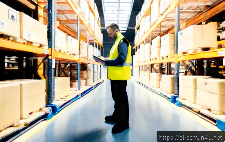 Home 17 공급망관리와 스마트 물류 기술 - Photorealistic smart logistics warehouse in Poland, autonomous mobile robots carrying labeled-free p...