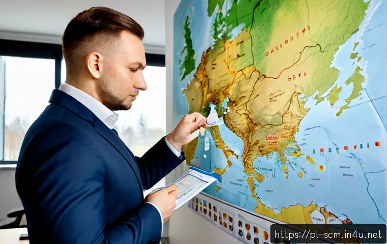 공급망관리 직무의 주요 도전과 기회 - Photorealistic supply chain manager in a modern Warsaw logistics office, a Polish professional in sm...